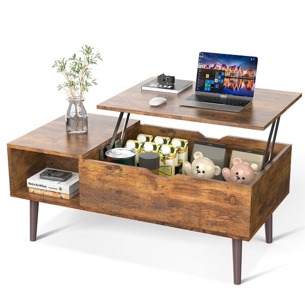 MidCentury Modern LiftTop Coffee Table TV Tray Laptop Desk Brown Wood Finish