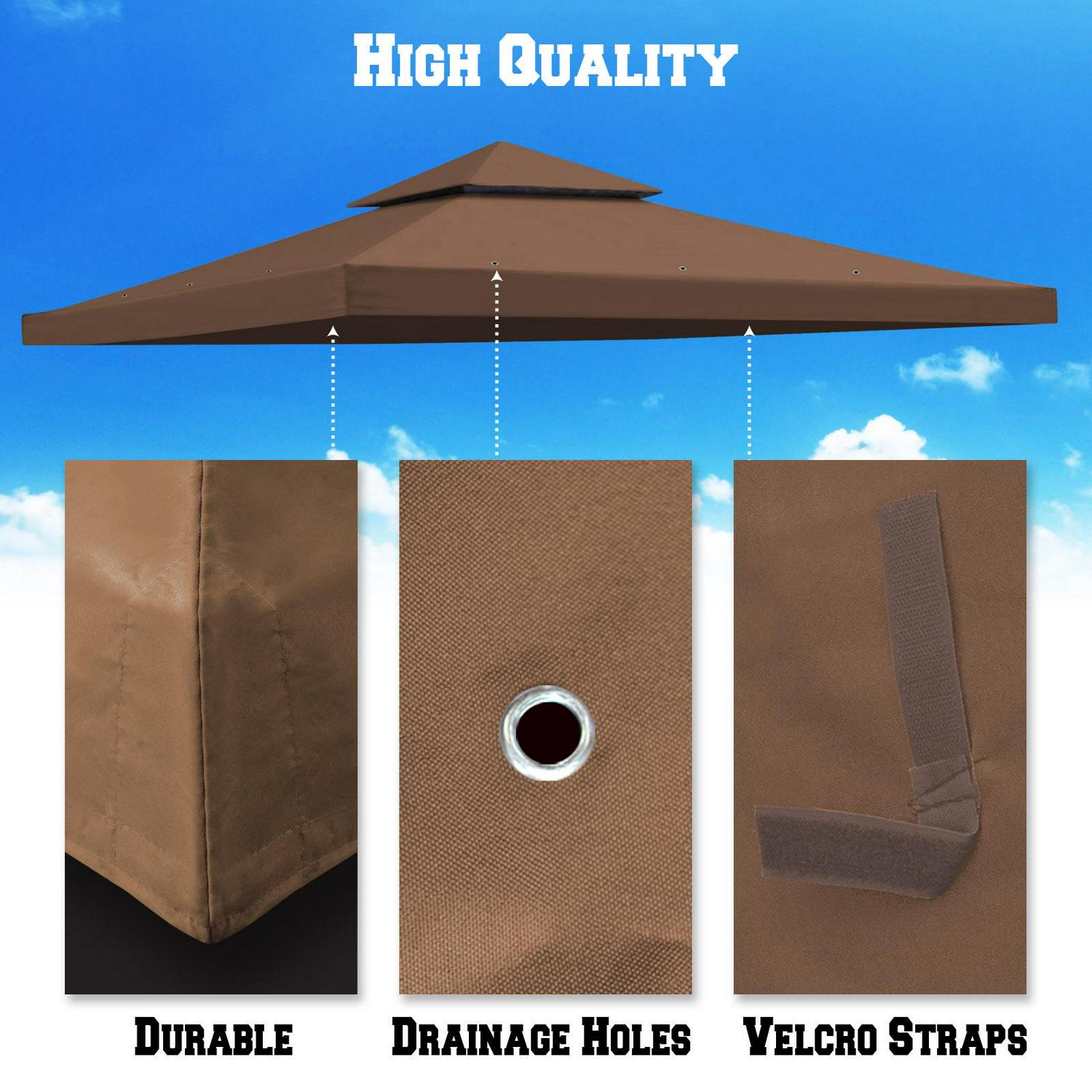 SUNNY 10and#215;10 FT Gazebo Replacement Canopy Top Double Tier Canopy Top Cover (Brown)