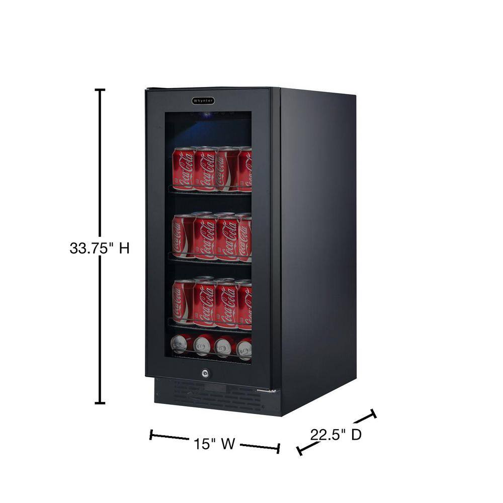 Whynter Built-In Black Glass 80-Can 12 oz.  33-Bottle Capacity 3.0 cu. ft. Beverage Refrigerator Cooler BBR-801BG