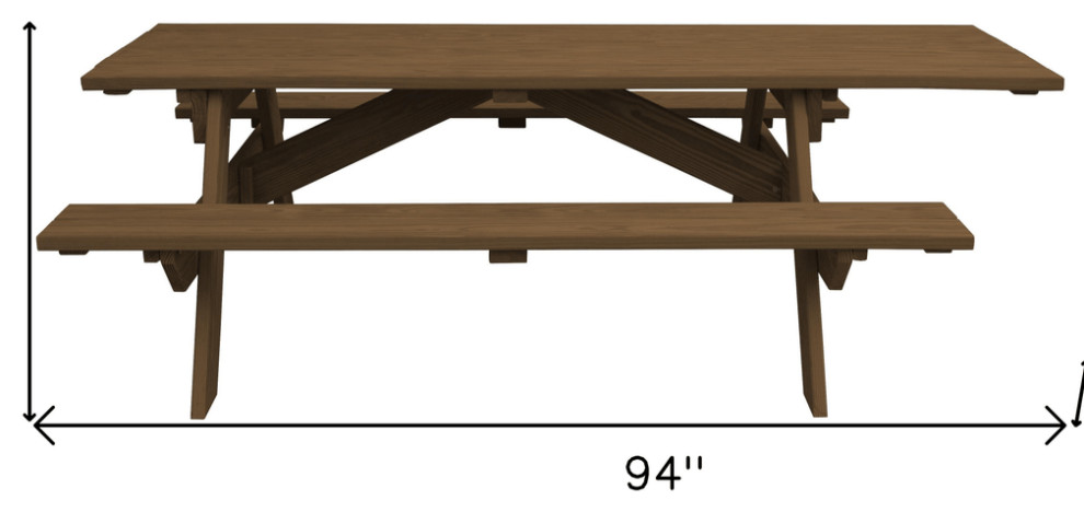 Wood Brown Solid Wood Outdoor Picnic Table   Outdoor Dining Tables   by HomeRoots  Houzz