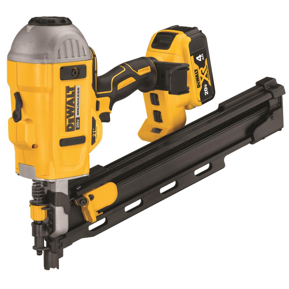 20V MAX* 21 Degree Plastic Collated Cordless Framing Nailer with Two 4Ah Lithium Ion Batteries， Charger， and Kit Bag ;