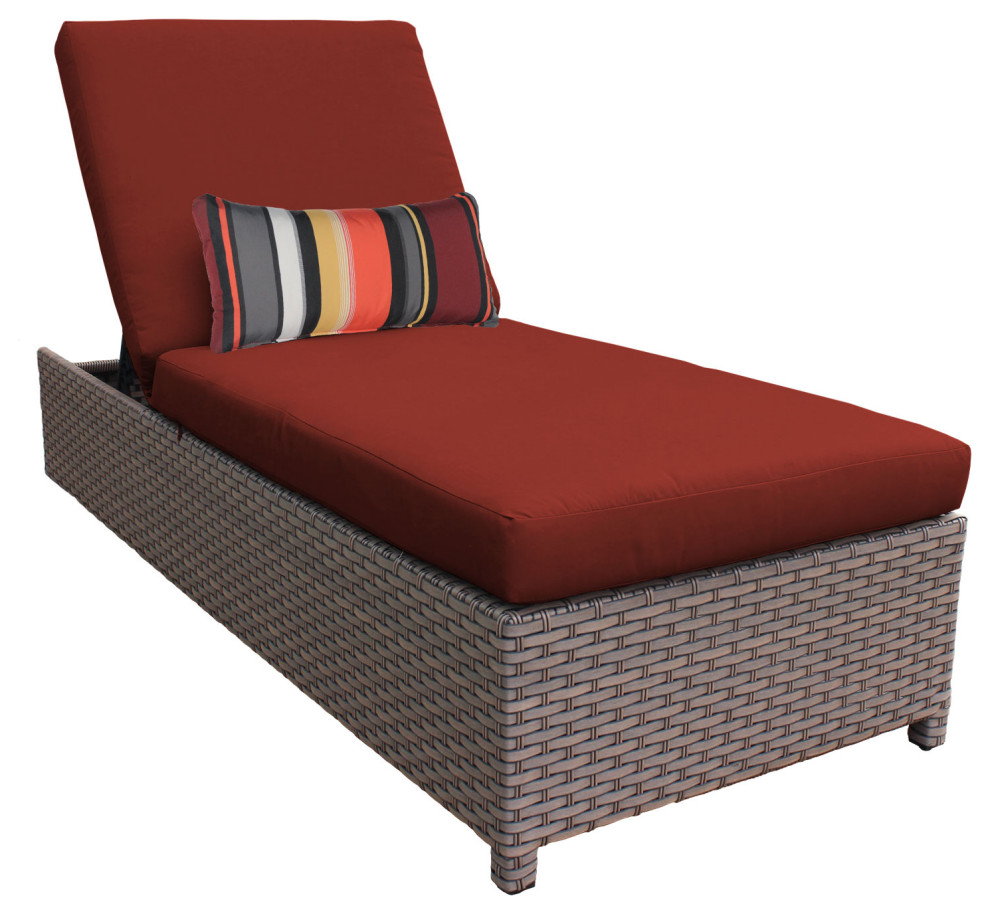 Florence Wheeled Chaise Outdoor Wicker Patio Furniture in Aruba   Tropical   Outdoor Chaise Lounges   by TKClassics  Houzz