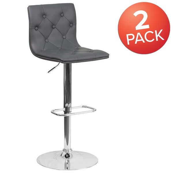 2 Pack Contemporary Button Tufted Adjustable Height Barstool with Chrome Base - 15