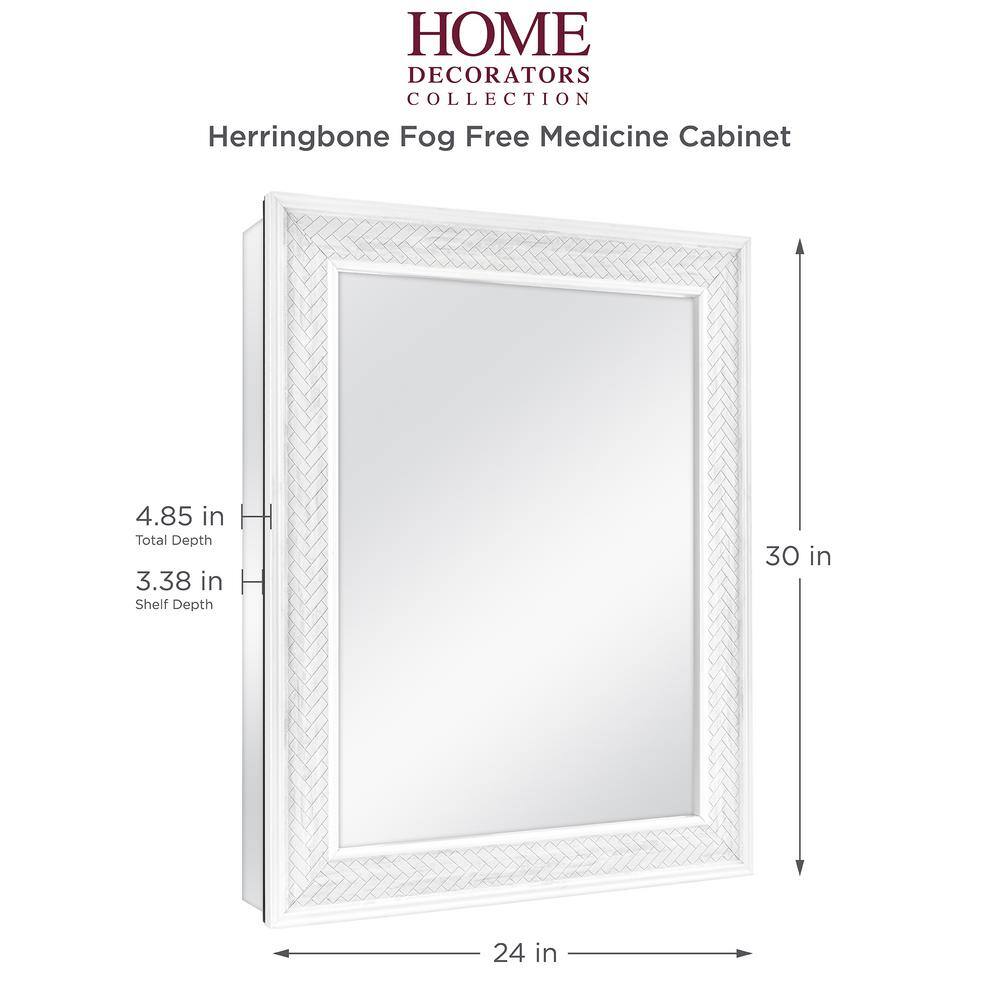 Home Decorators Collection 24 in. x 30 in. Fog Free Recessed or Surface Mount Herringbone Medicine Cabinet with Mirror 83011