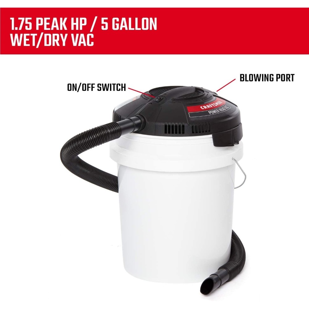 Craftsman Powerhead Bucket Wet/Dry Vacuum 5 Gallon 120V 1.75HP ;