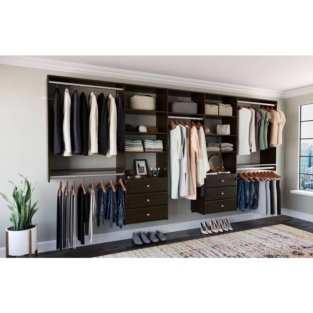 Closet Evolution 120 in. W - 144 in. W Espresso Wood Deluxe Closet System TR62