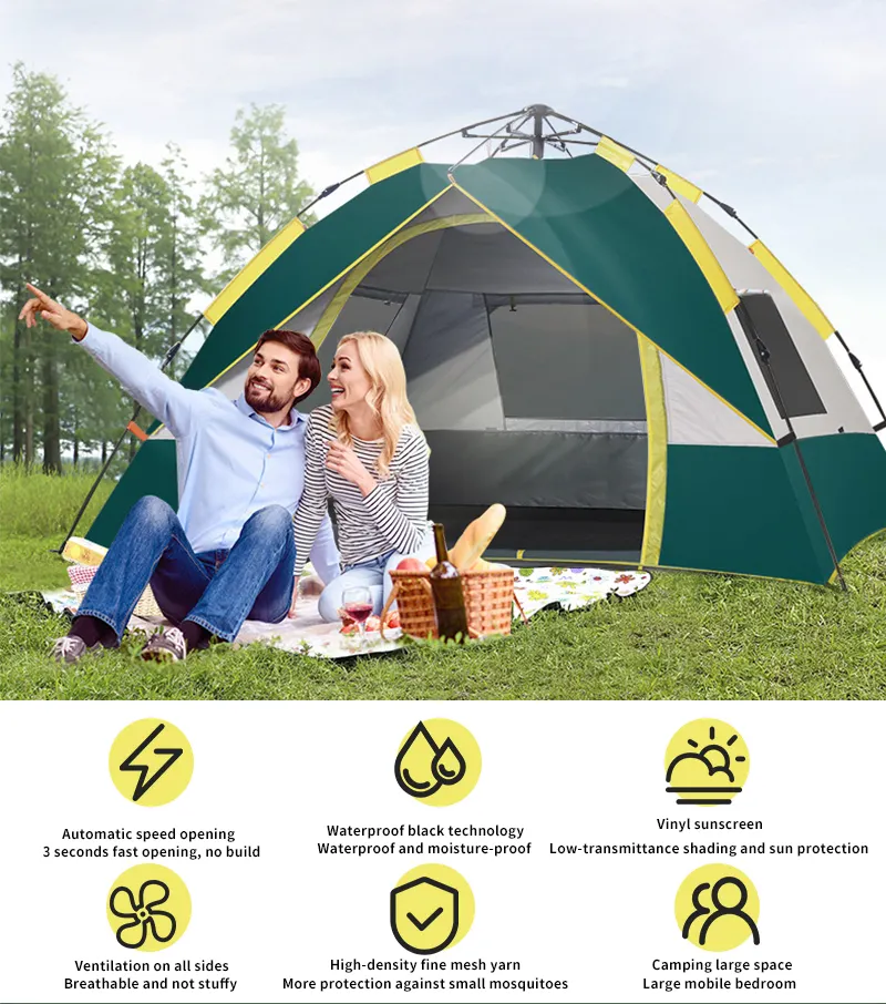 With Best Quality And Low Price  Instant Pop Up Camping Tent 5 6 7 8 Person Outdoor 3X2 Waterproof Hub Screen Custom Automatic P