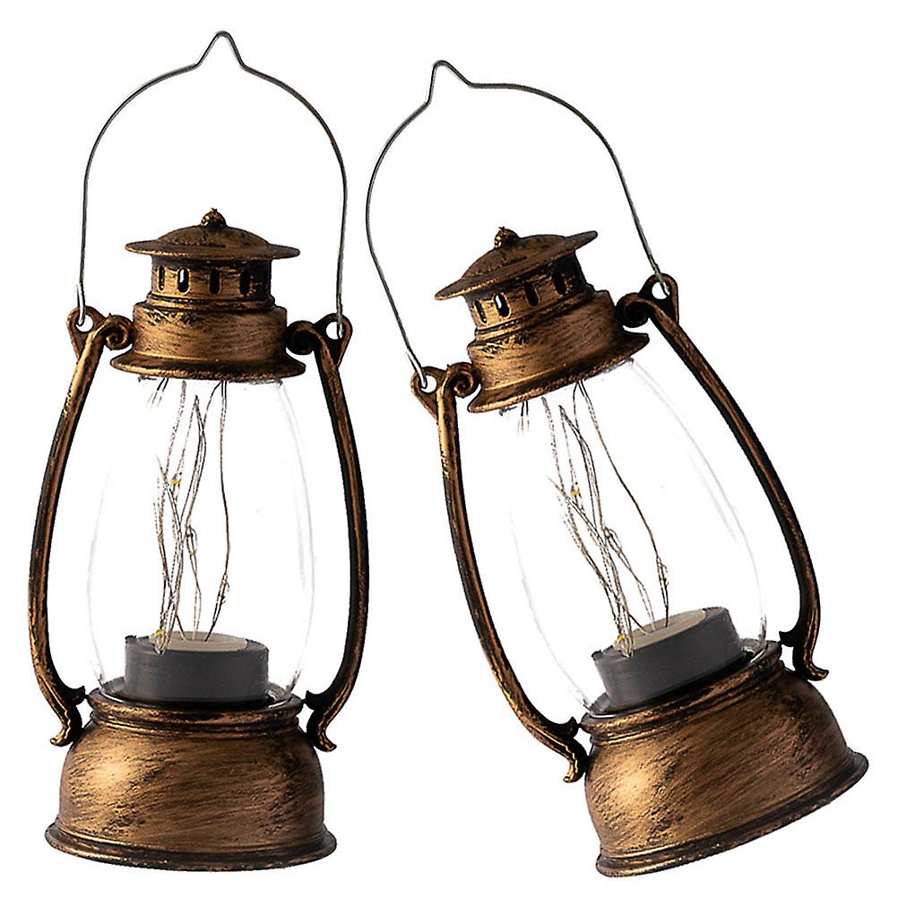 2pcs Retro Kerosene Electronic Kerosene Lamp Vintage Oil Lantern Desktop Lighting Decoration