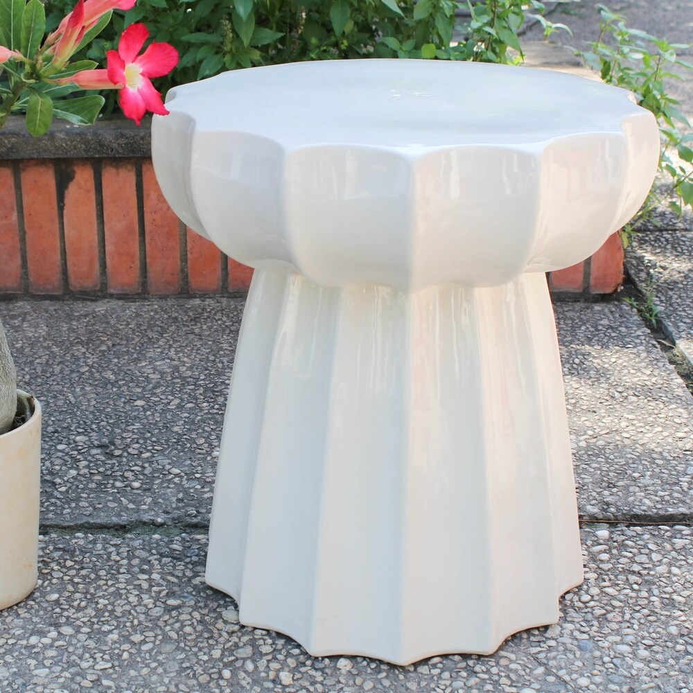 Round Scalloped Ceramic Garden Stool