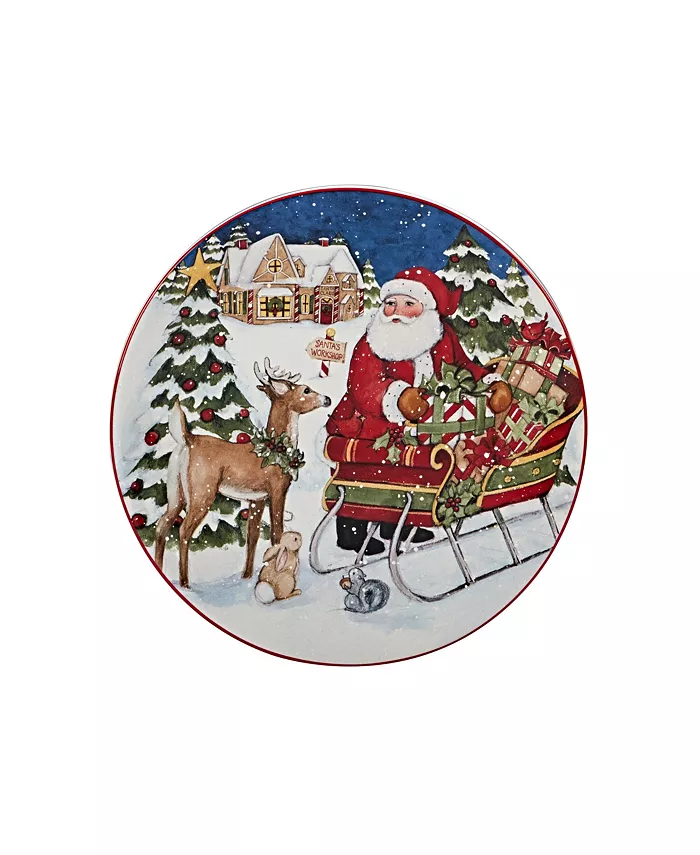 Certified International Santa's Workshop 4 Piece Dessert Plate set