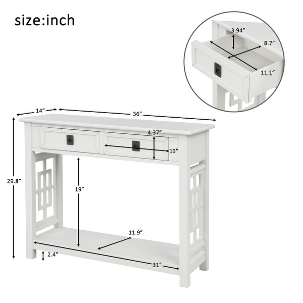 Console Table with 2 Drawers and Bottom Shelf， Entryway Accent Sofa Table