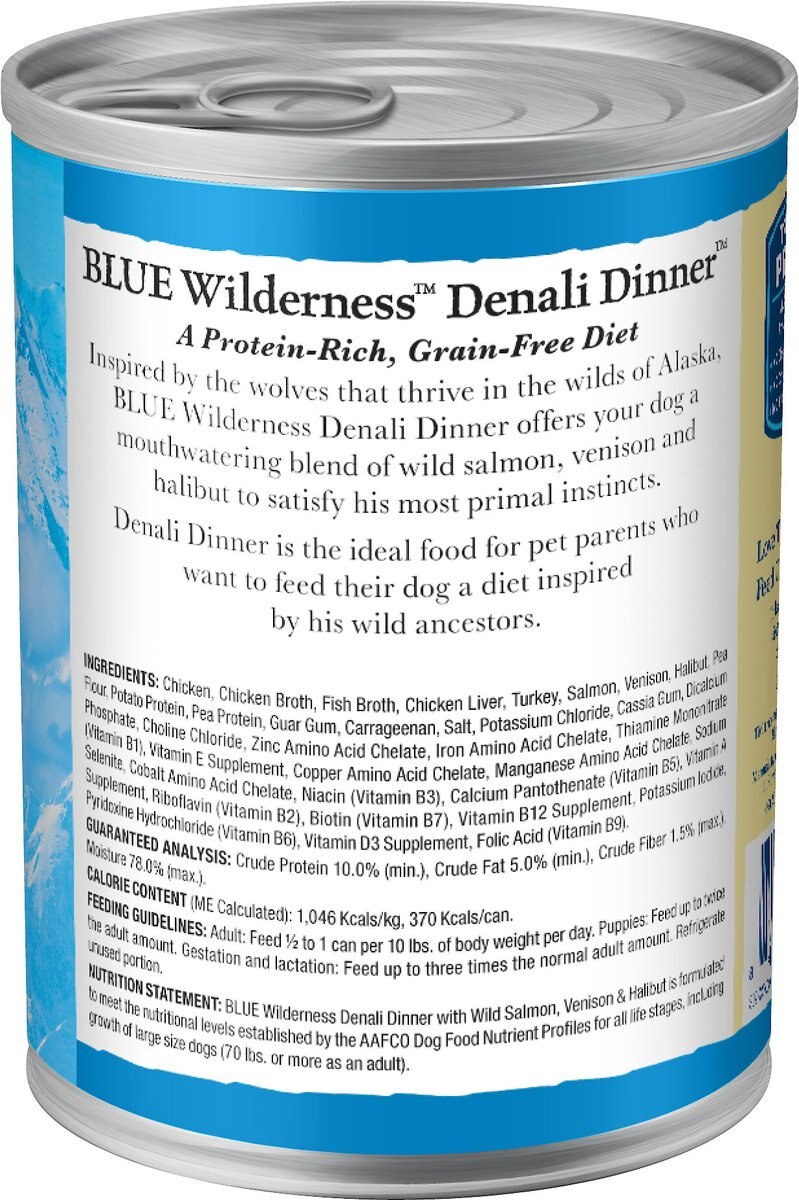 Blue Buffalo Wilderness Denali Dinner with Wild Salmon， Venison and Halibut Grain-Free Canned Dog Food