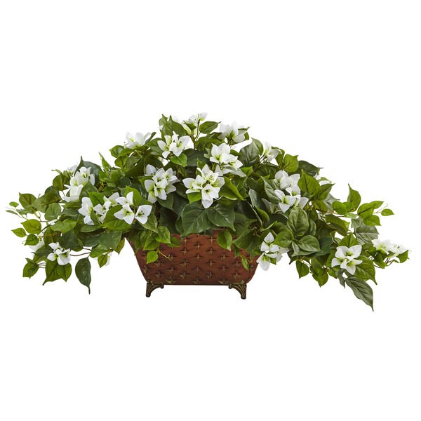 Nearly Natural White Bougainvillea in Metal Planter