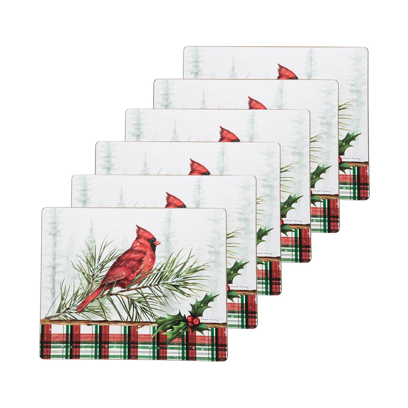 Woodland Cardinal Hardboard Placemat， Set of 6 - Set of 6