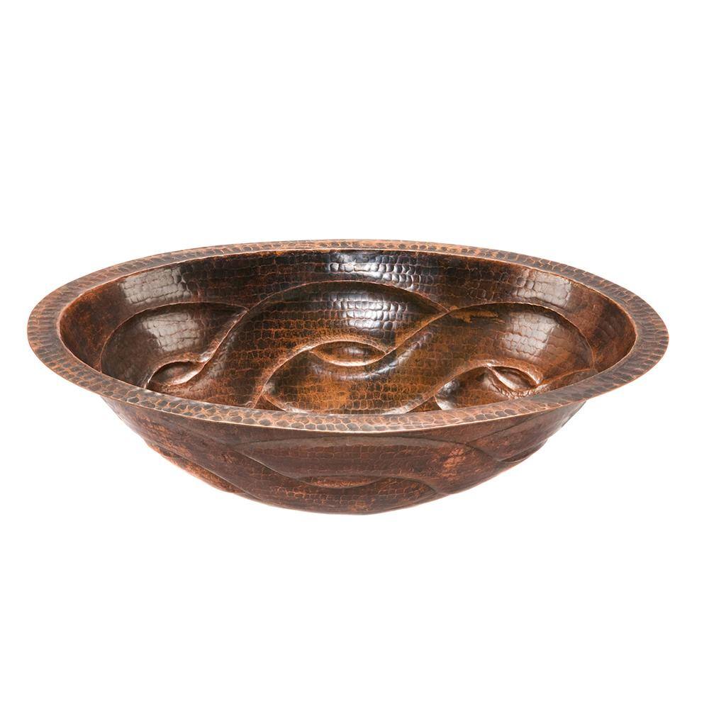 Premier Copper Products Under-Counter Oval Braid Hammered Copper Bathroom Sink in Oil Rubbed Bronze LO19FBDDB