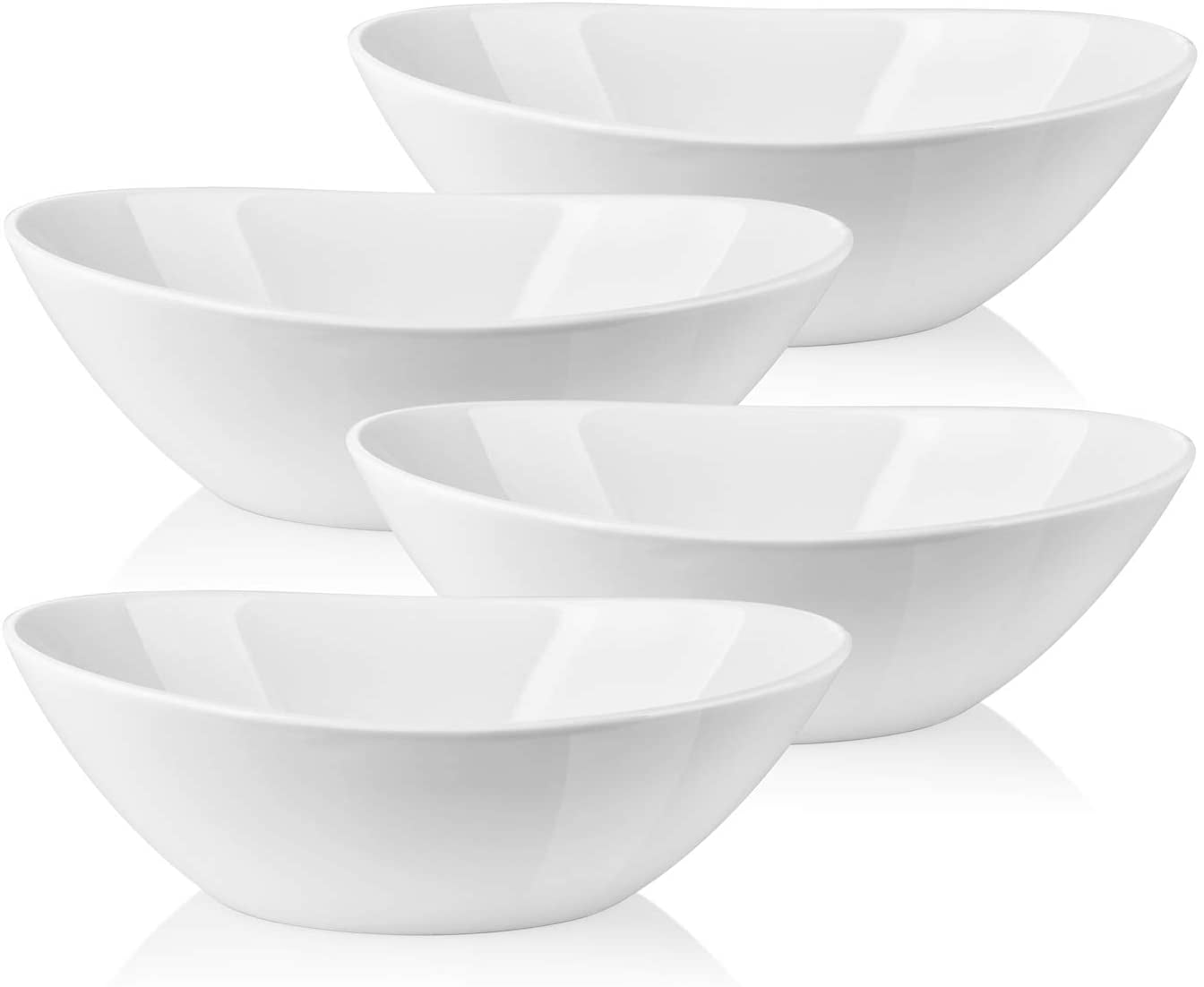 LIFVER 9inch Wavy Thanksgiving Serving Bowls Set of 4， Large Porcelain Salad/Side Dishes-36 oz， Oval Shape， White