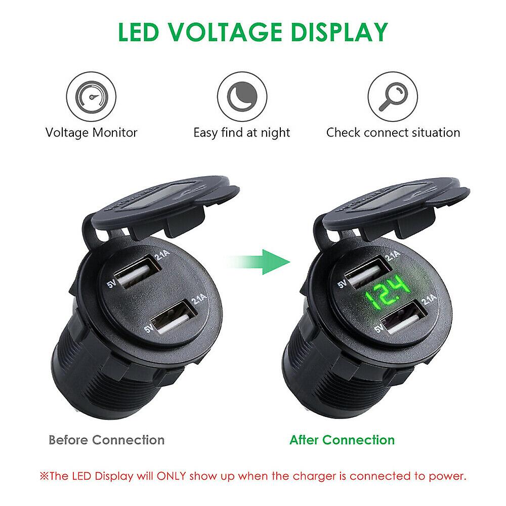 12v-24v Dual Usb 2 Port Car Boat Charger Socket Volt Number Of Car Chargers 2 Usb