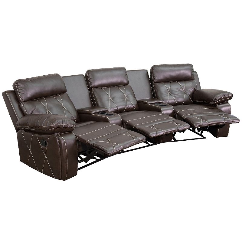 Emma and Oliver Black LeatherSoft 3-Seat Reclining Theater Unit-Curved Cup Holders