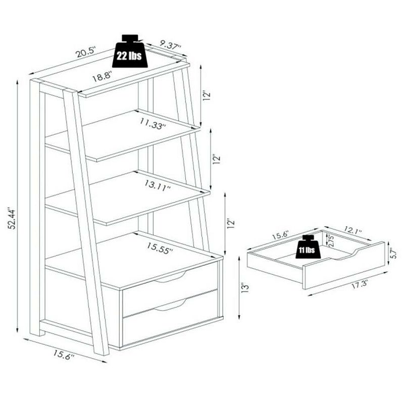 Hivago 4-Tier Ladder Bookshelf Storage Display with 2 Drawers