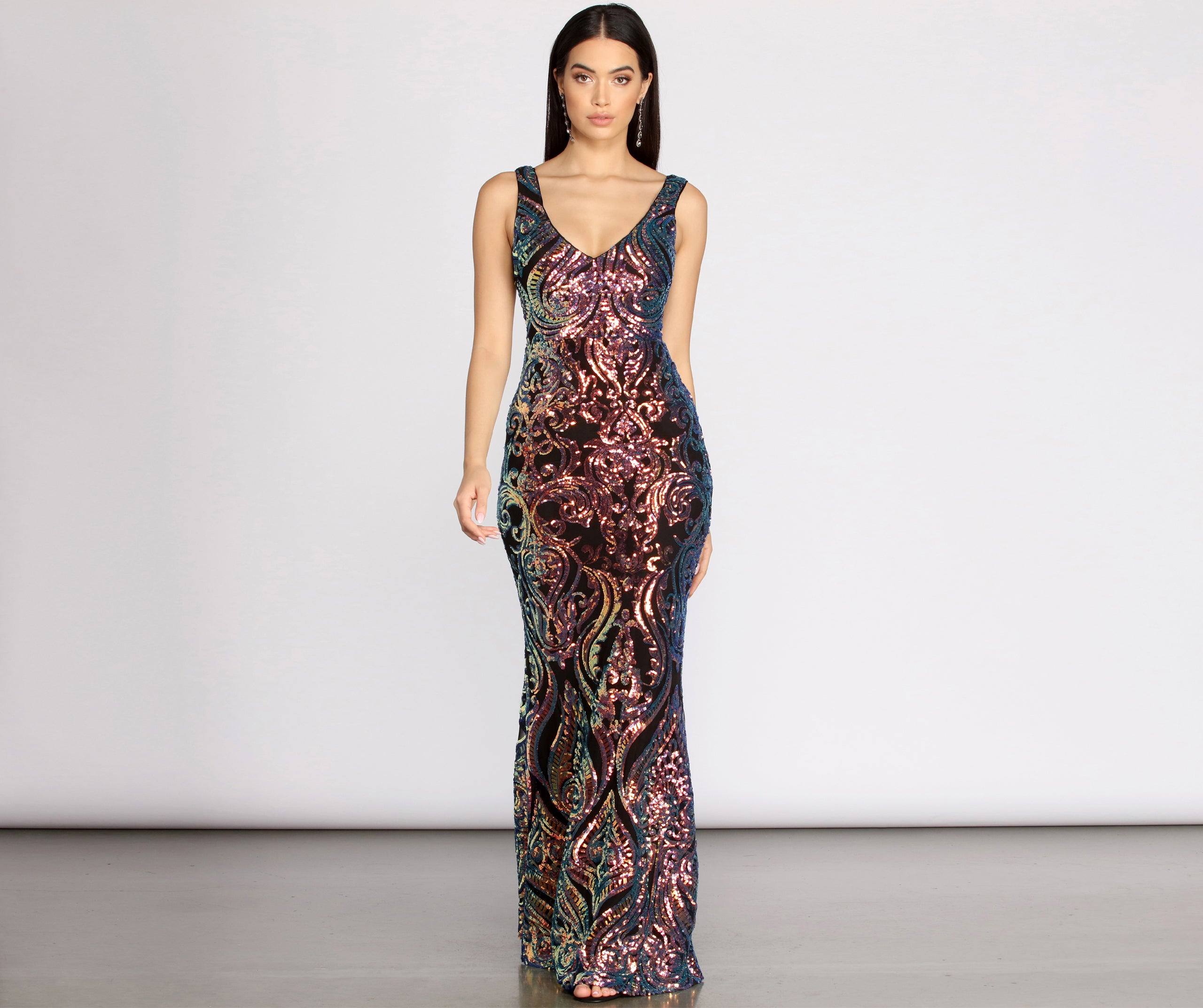 Heloise Scroll Sequin Mermaid Dress