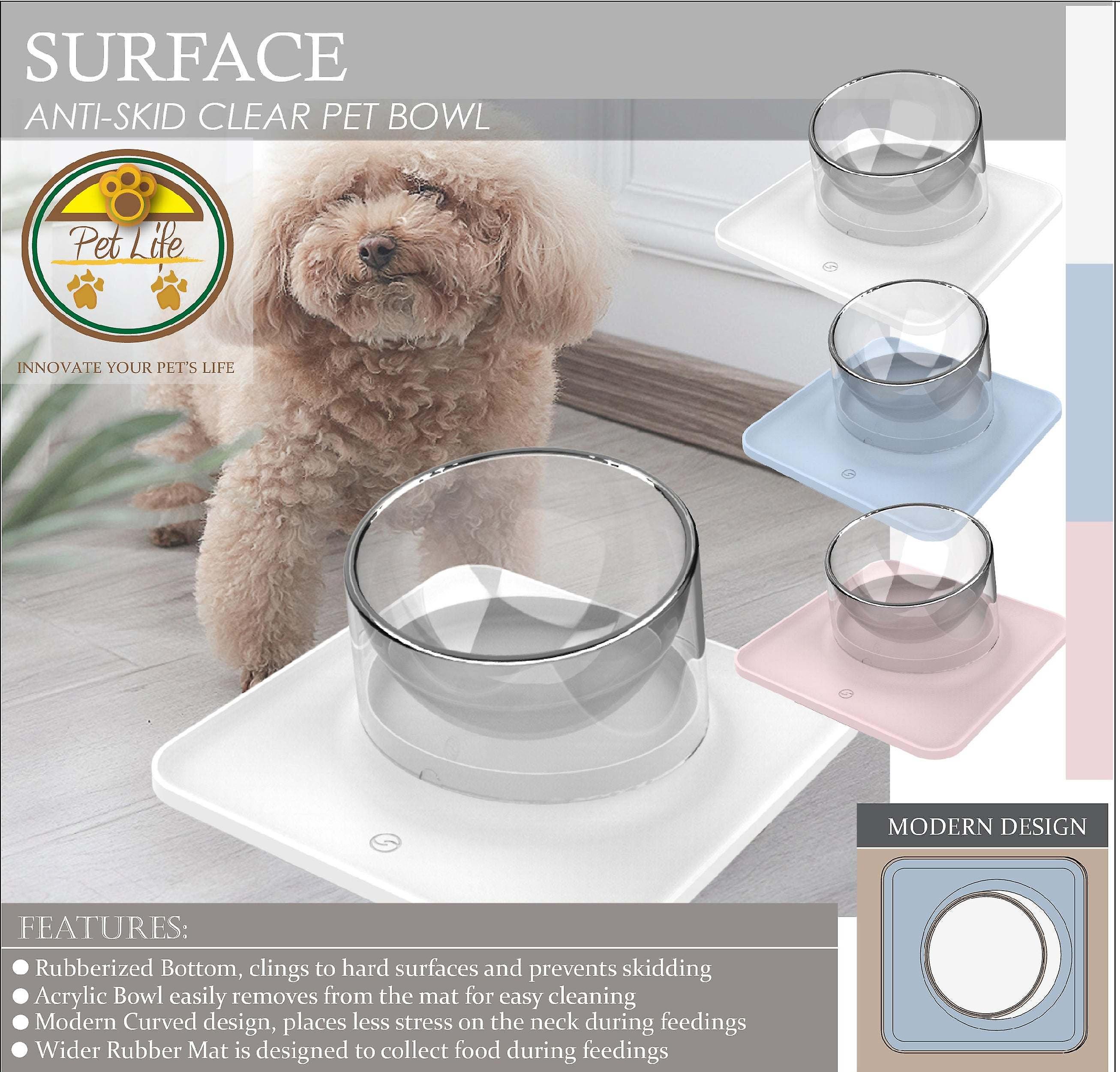 Pet Life 'surface' Anti-skid And Anti-spill Curved And Clear Removable Pet Bowl