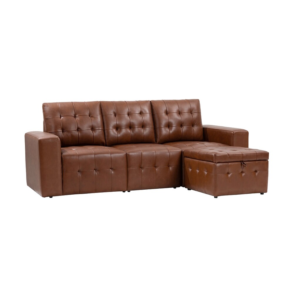 L shape Sofa Sets Genuine Leather Tufted Modular Sofa with Ottomans