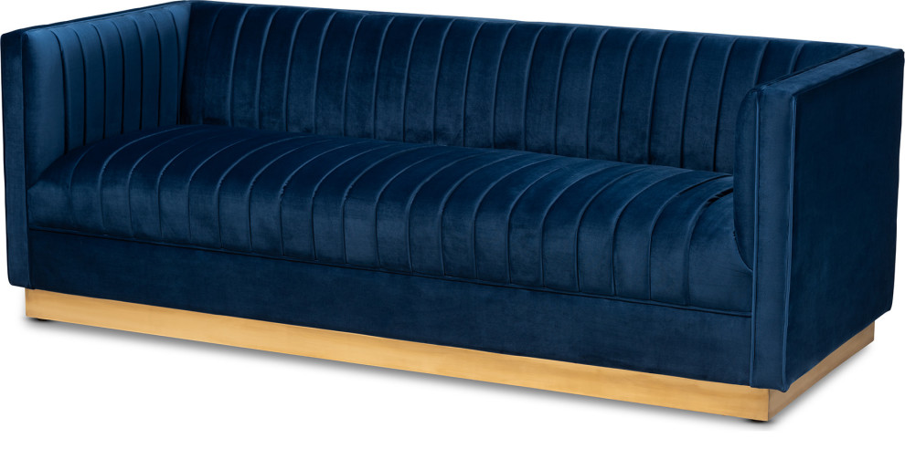 Baxton Studio Aveline Glam and Luxe Velvet Brushed Gold Finished Sofa   Contemporary   Sofas   by HedgeApple  Houzz