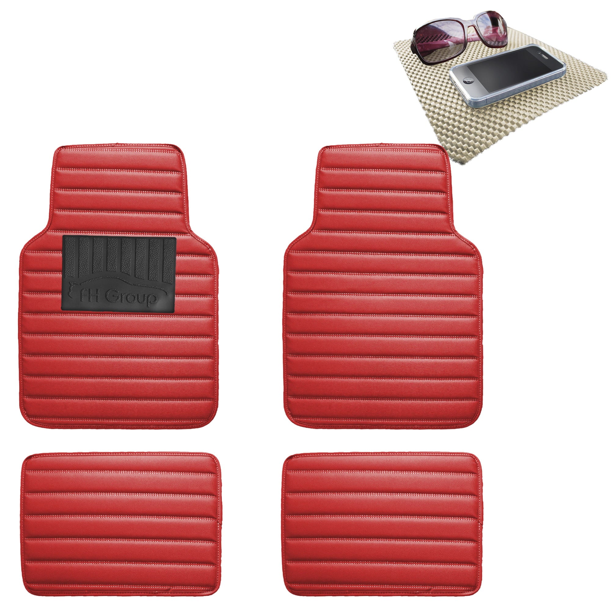 FH Group Auto Floor Mats Leather Universal Fitment For Car SUV Red w/ Beige Dash Pad