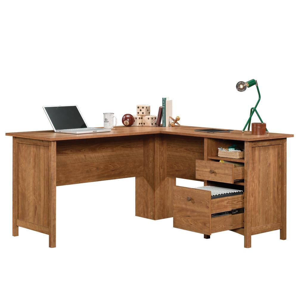 SAUDER Union Plain 59.055 in. L-Shape Prairie Cherry Computer Desk with File Storage 428917