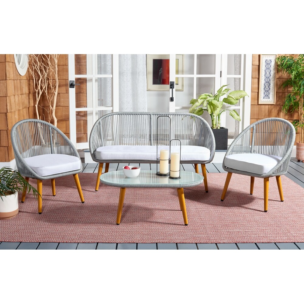 SAFAVIEH Outdoor Halcott 4 Piece Conversation Patio Set.   54.3\