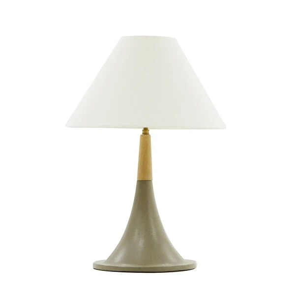 Contemporary Style Concrete Base Table Lamp with Shade， White and Gray