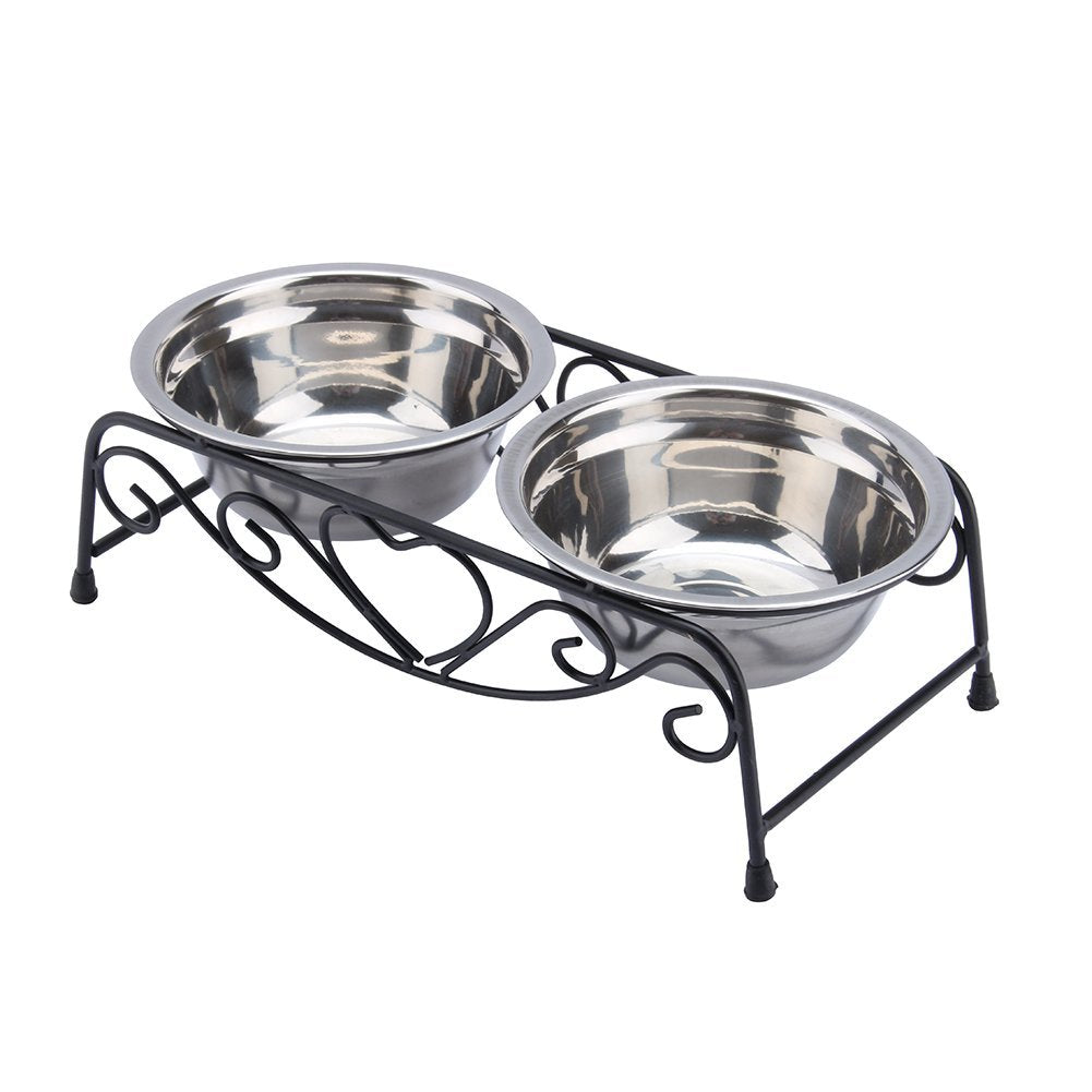 Stainless Steel Retro Iron Stand Double Dish Dog and Cat Elevated Feeder