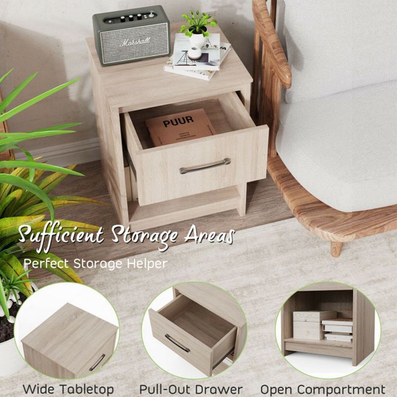 Hivago Wooden Nightstand with Drawer and Open Storage Compartment