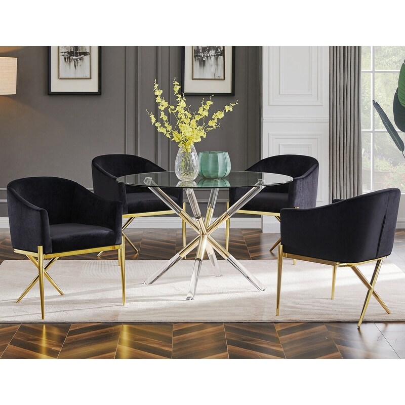 Best Master Furniture Sheryl 5 Piece Round Dining Set   Gold