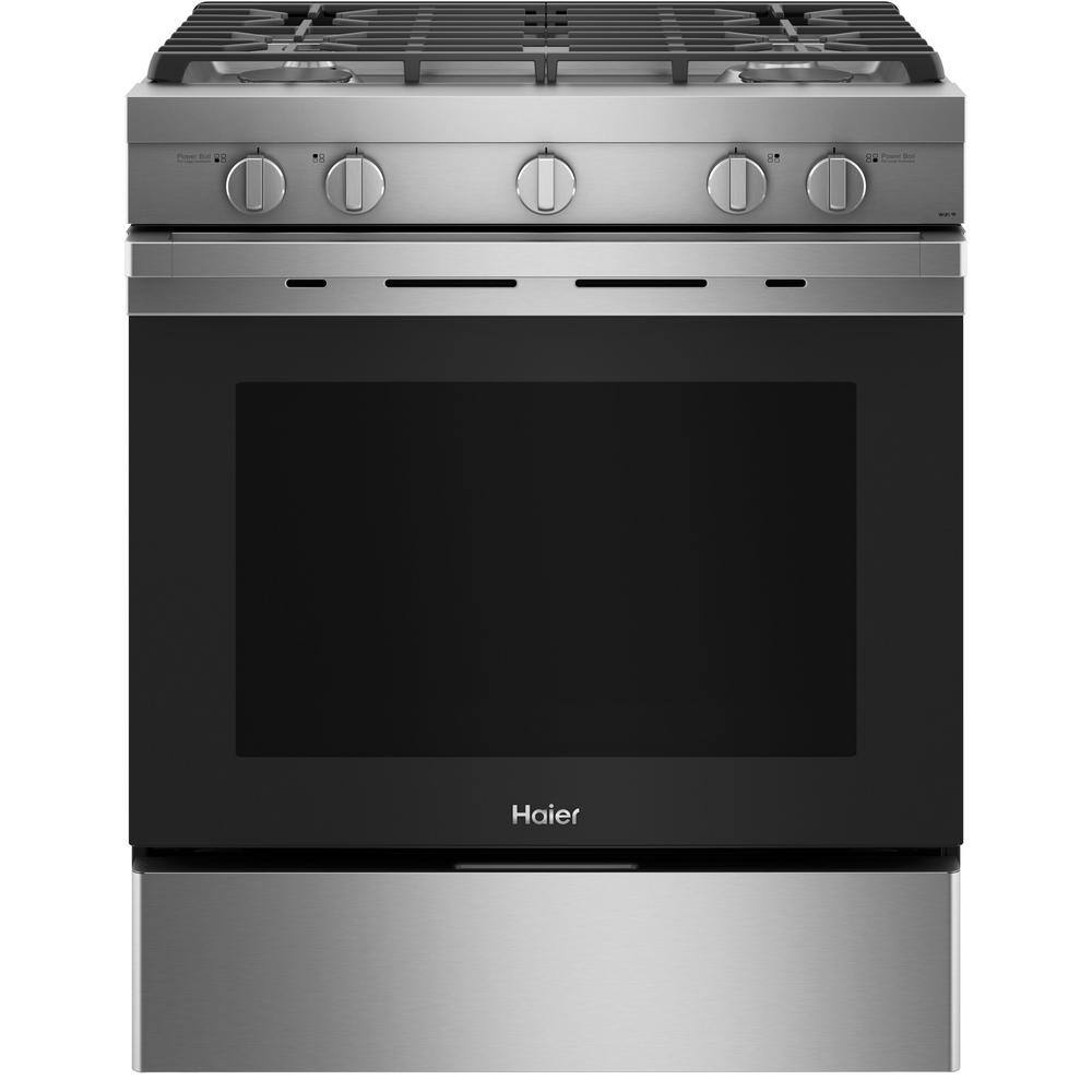 Haier 5.6 cu. ft. Smart Slide-in Gas Range with Self-Clean and Convection in Stainless Steel QGSS740RNSS