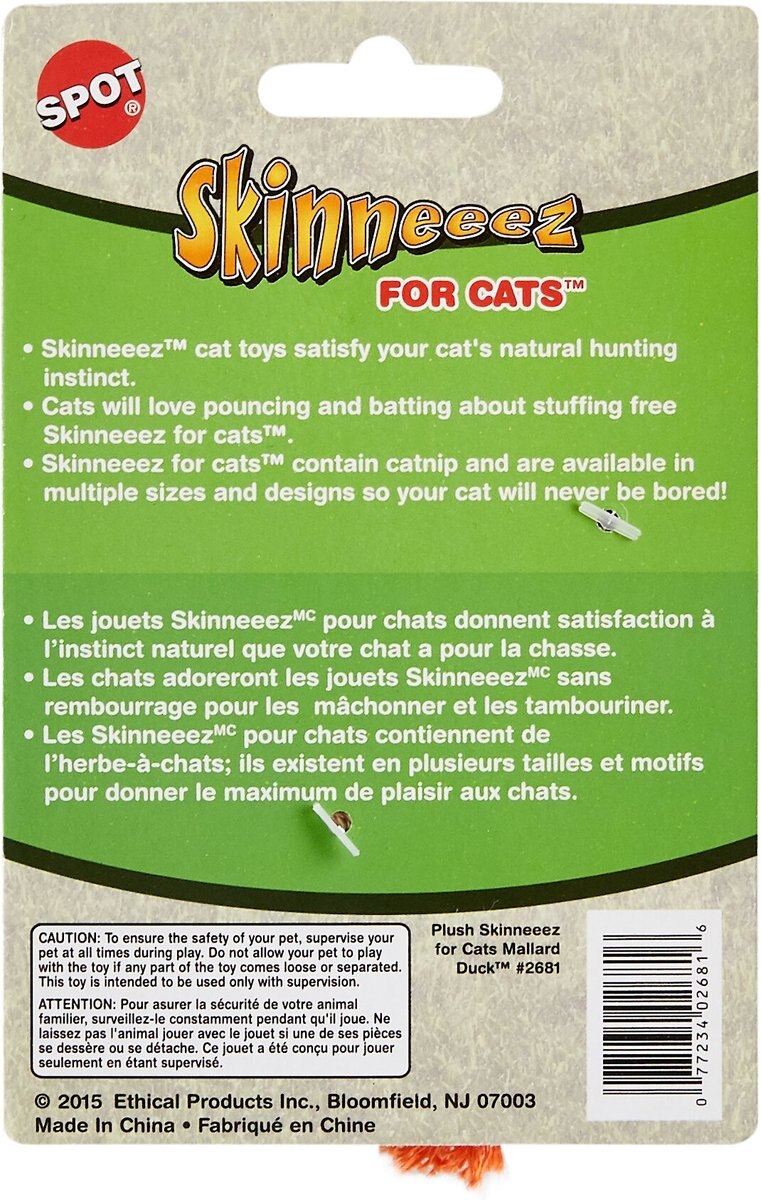 Ethical Pet Skinneeez Barnyard Creature Stuffing-Free Plush Cat Toy with Catnip， Color Varies