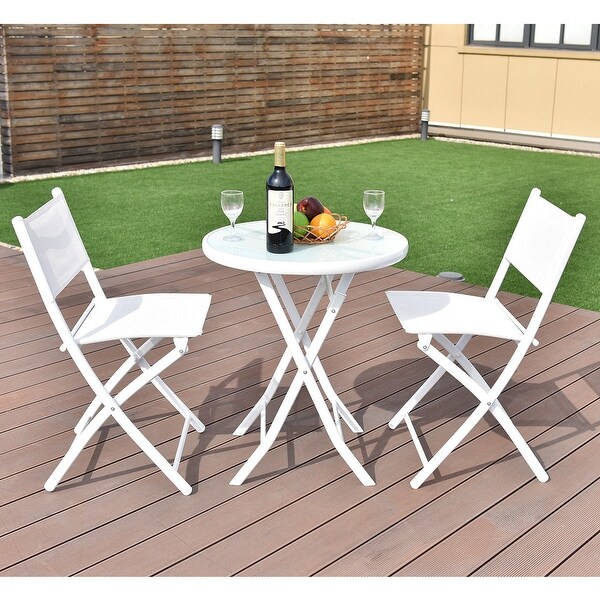 Costway 3 PCS Folding Bistro Table Chairs Set Garden Backyard Patio