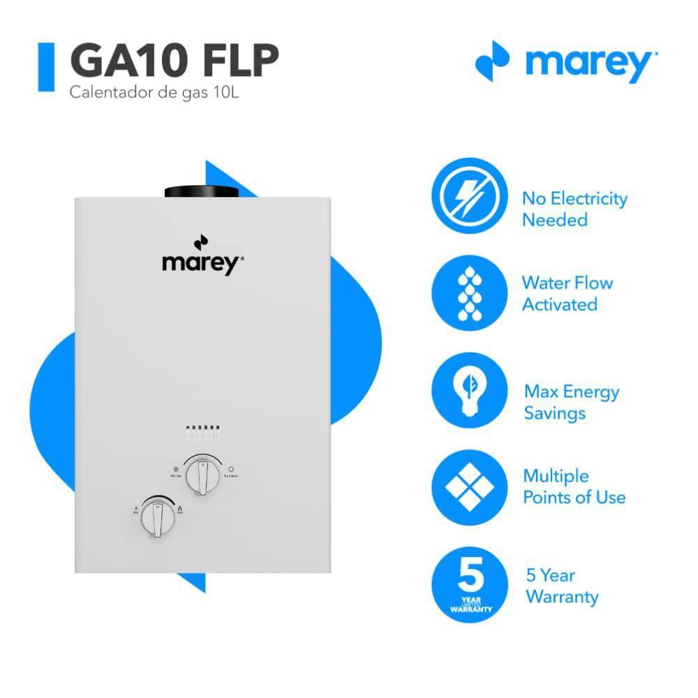 MAREY 2.64 GPM 68240 BTU's LP Gas Flow Activated Gas Tankless Water Heater 10FLP