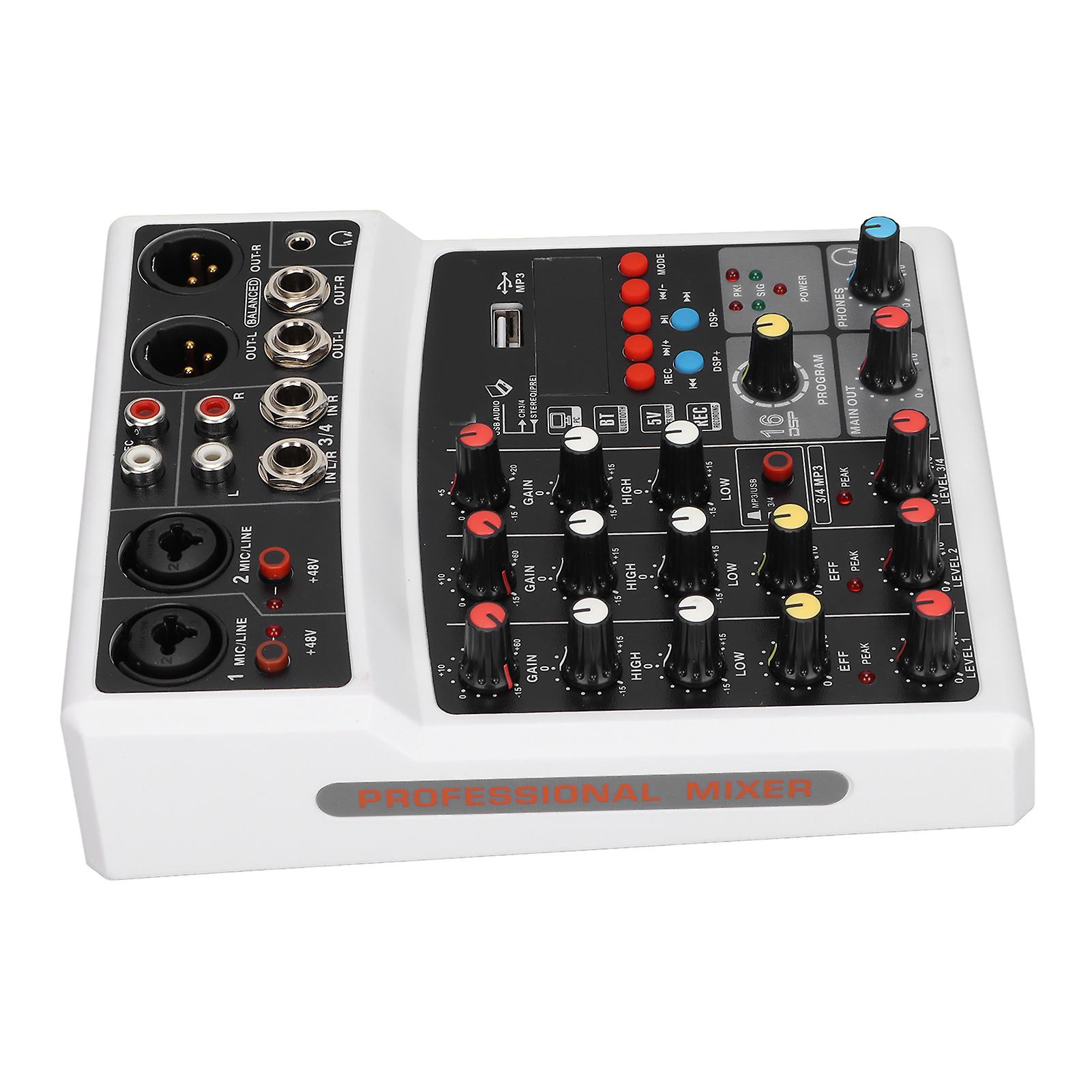 Bmg04d 4 Channel Mixer 48v Phantom Power Stereo Recording 4 Channel Mixing Console 100240vwhite Us Plug