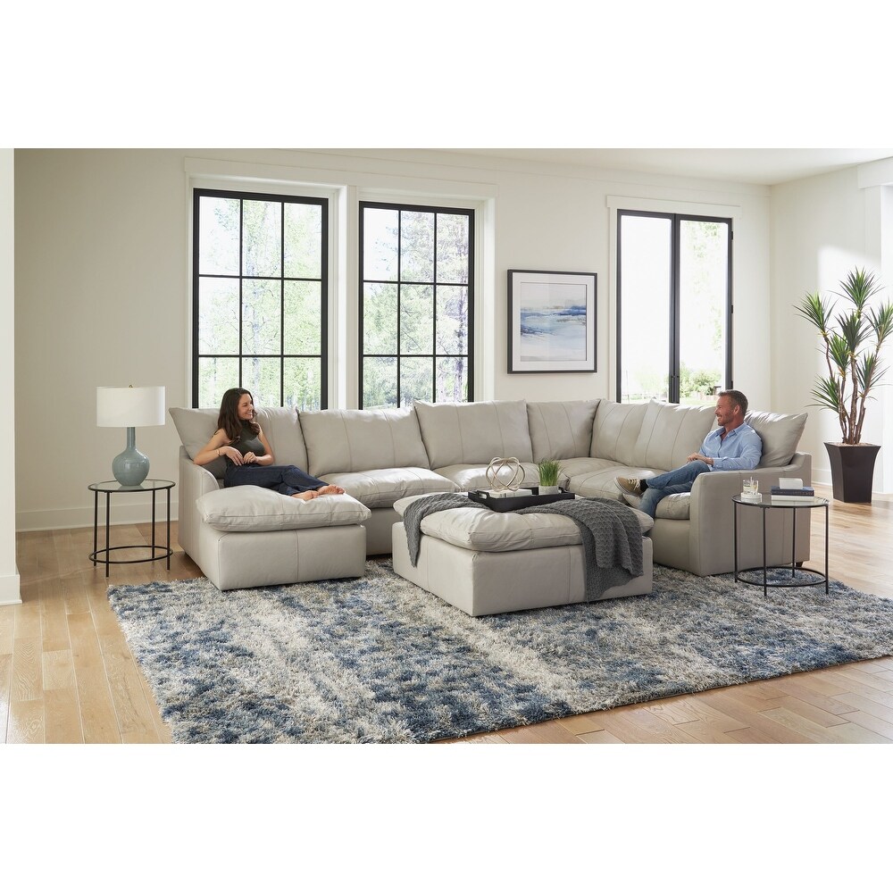 Hopewell 4 Piece Genuine Leather Sectional Chaise with Ottoman  Ice