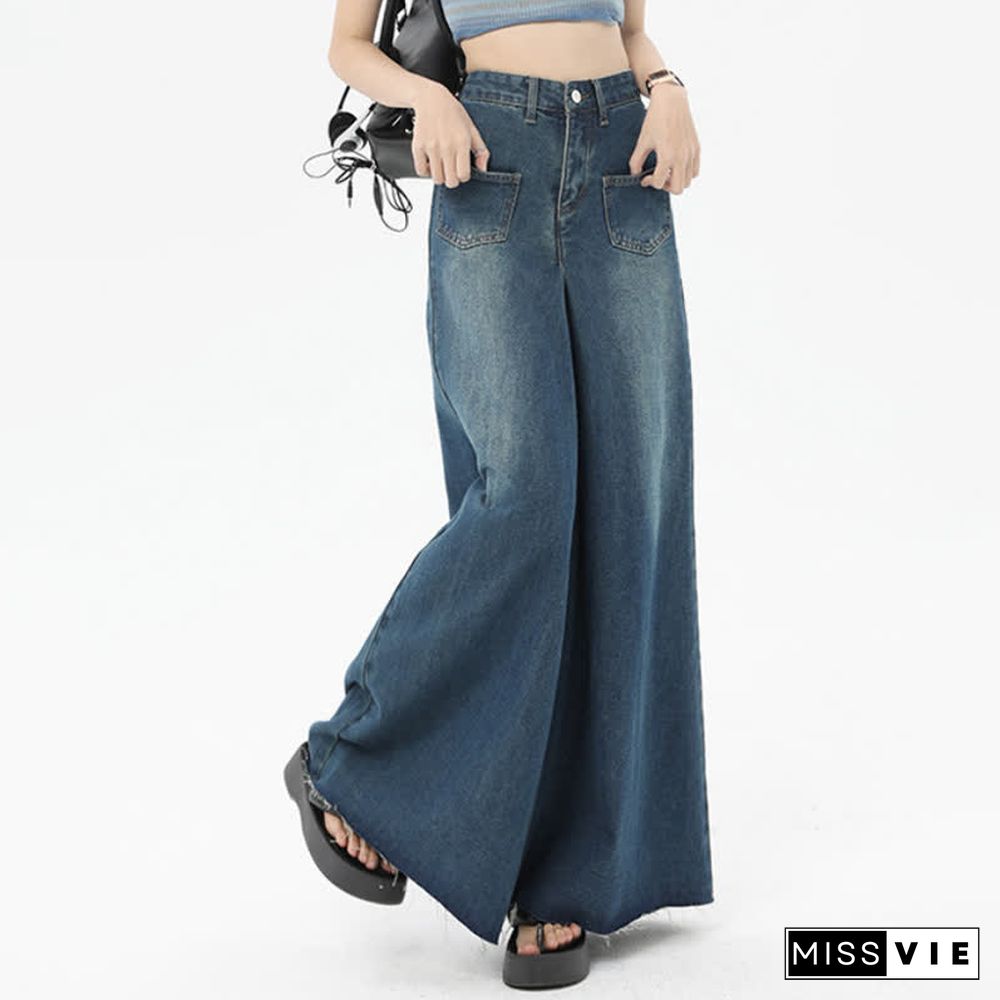 Retro High Waist Wide Leg Casual Denim Pants