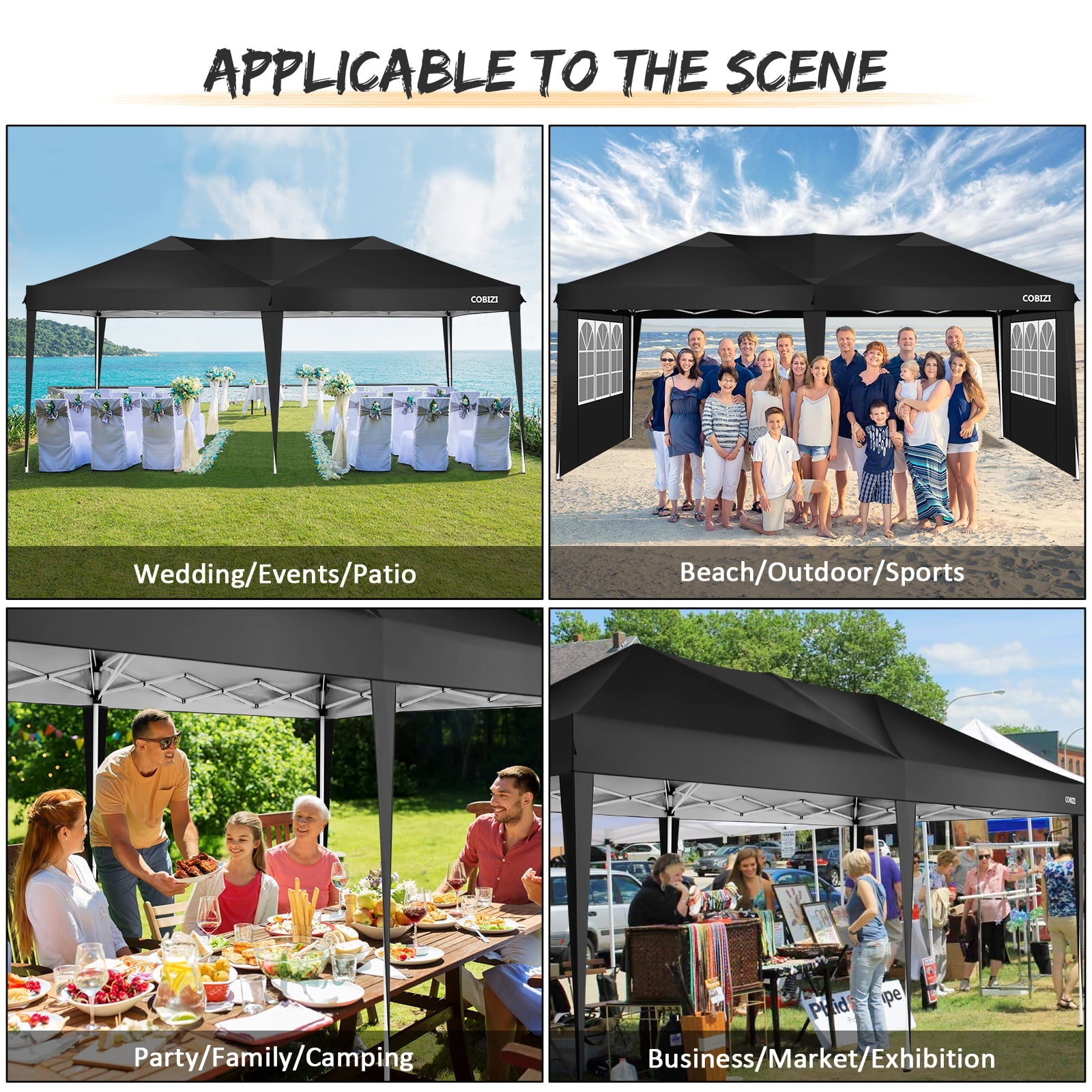 10' x 20' EZ Pop Up Canopy Tent Party Tent Outdoor Event Instant Tent Gazebo with 6 Removable Sidewalls and Carry Bag, Black