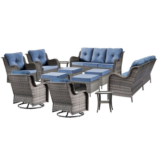 Wicker Patio Furniture Conversation Set with High Back Swivel Chairs and Storage Ottomans，Cushions Included🎃