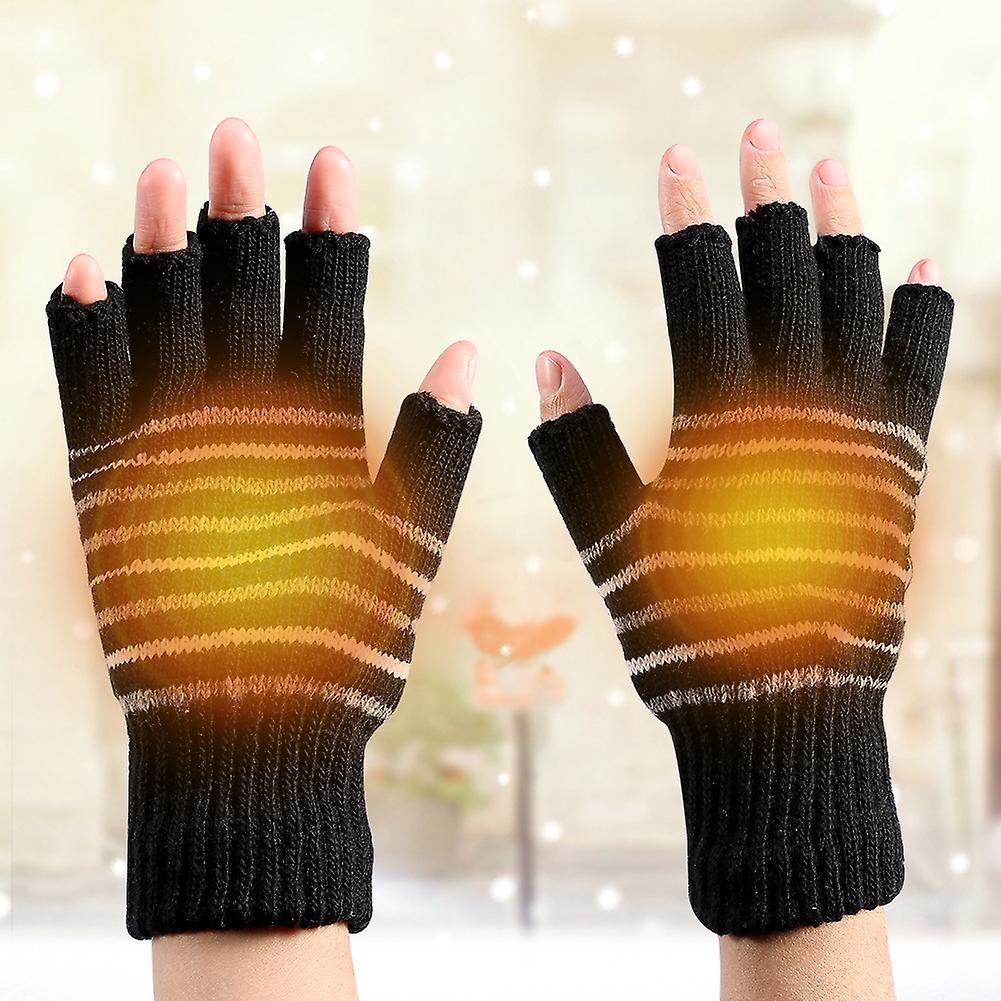 1 Pair 5v Usb Winter Warm Heating Gloves Men Women Heated Half Finger Mittens Black