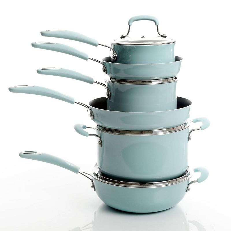 Kenmore Elite Andover 10 Piece Nonstick Aluminum Cookware Set in Glacier Blue