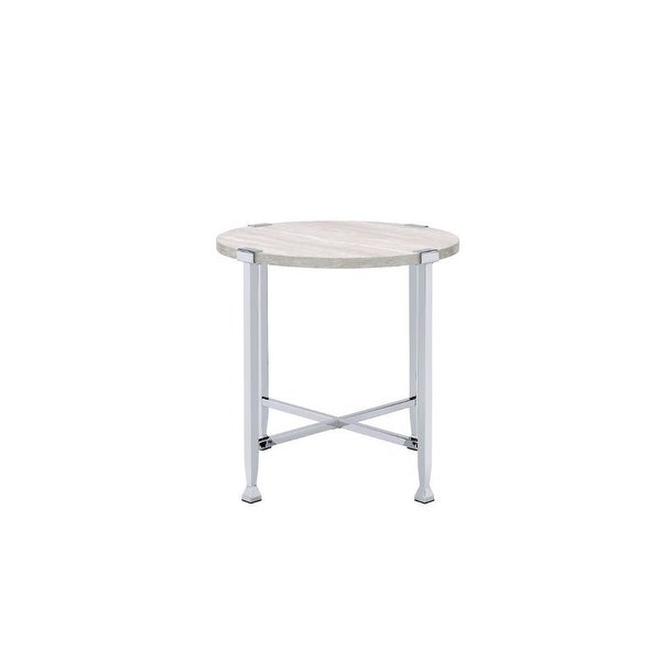 Modern Style Brecon End Table， White Oak andChrome