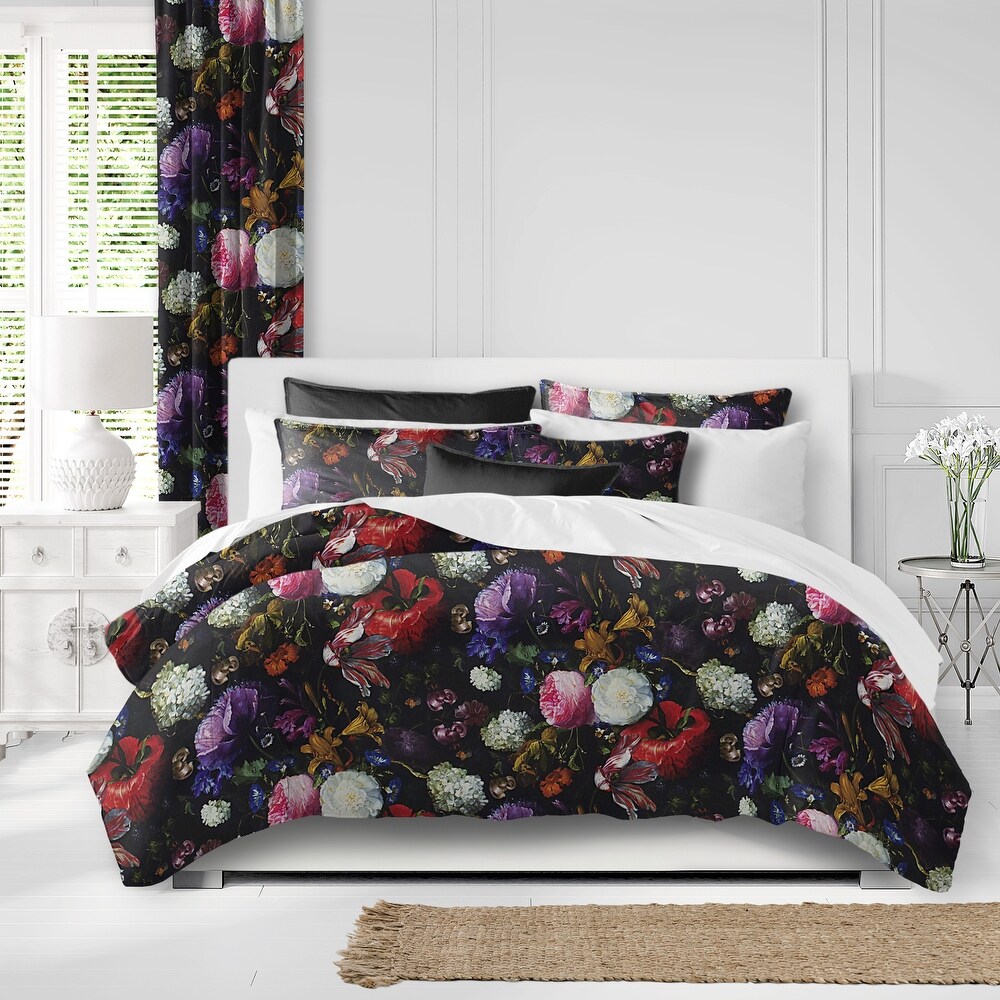 Crystal's Bouquet Black/Foral Coverlet   Pillow Sham Set