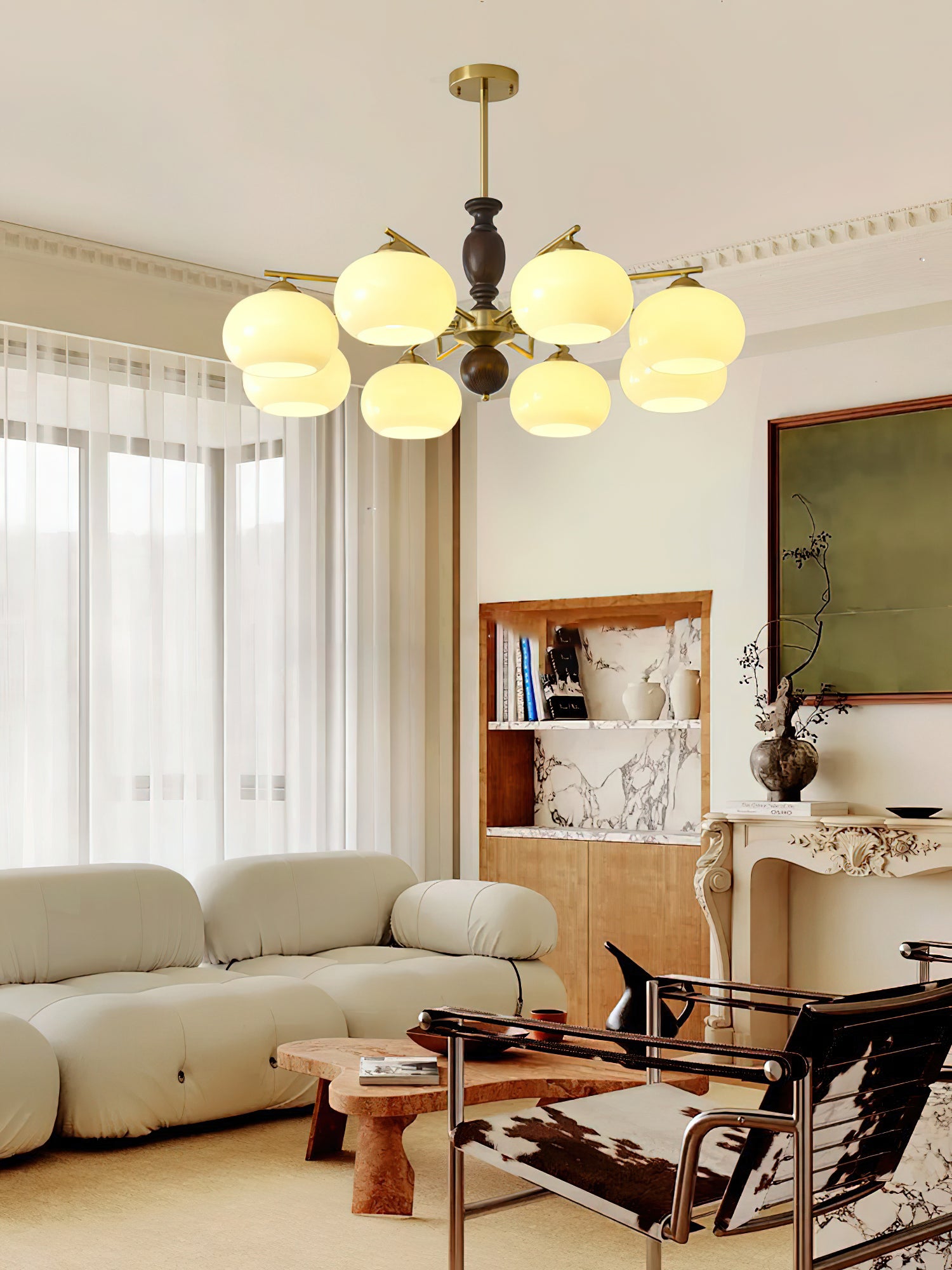 Walnut Beige Orb Chandelier