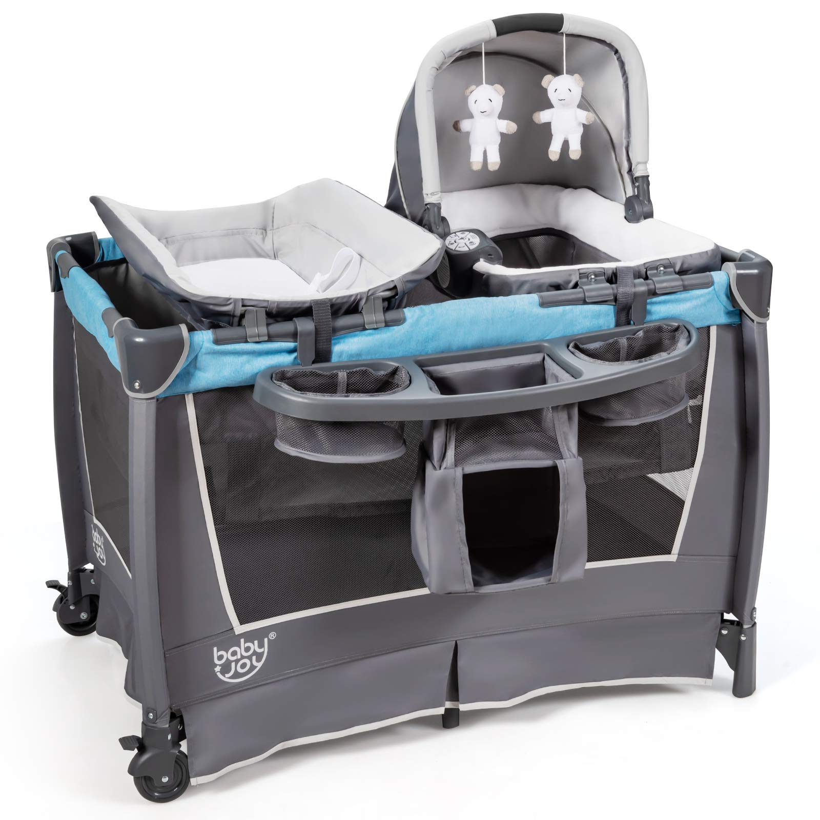 BABY JOY 4 in 1 Nursery Center, Foldable Pack and Play w/Bassinet, Changing Tabl (Space Gray)