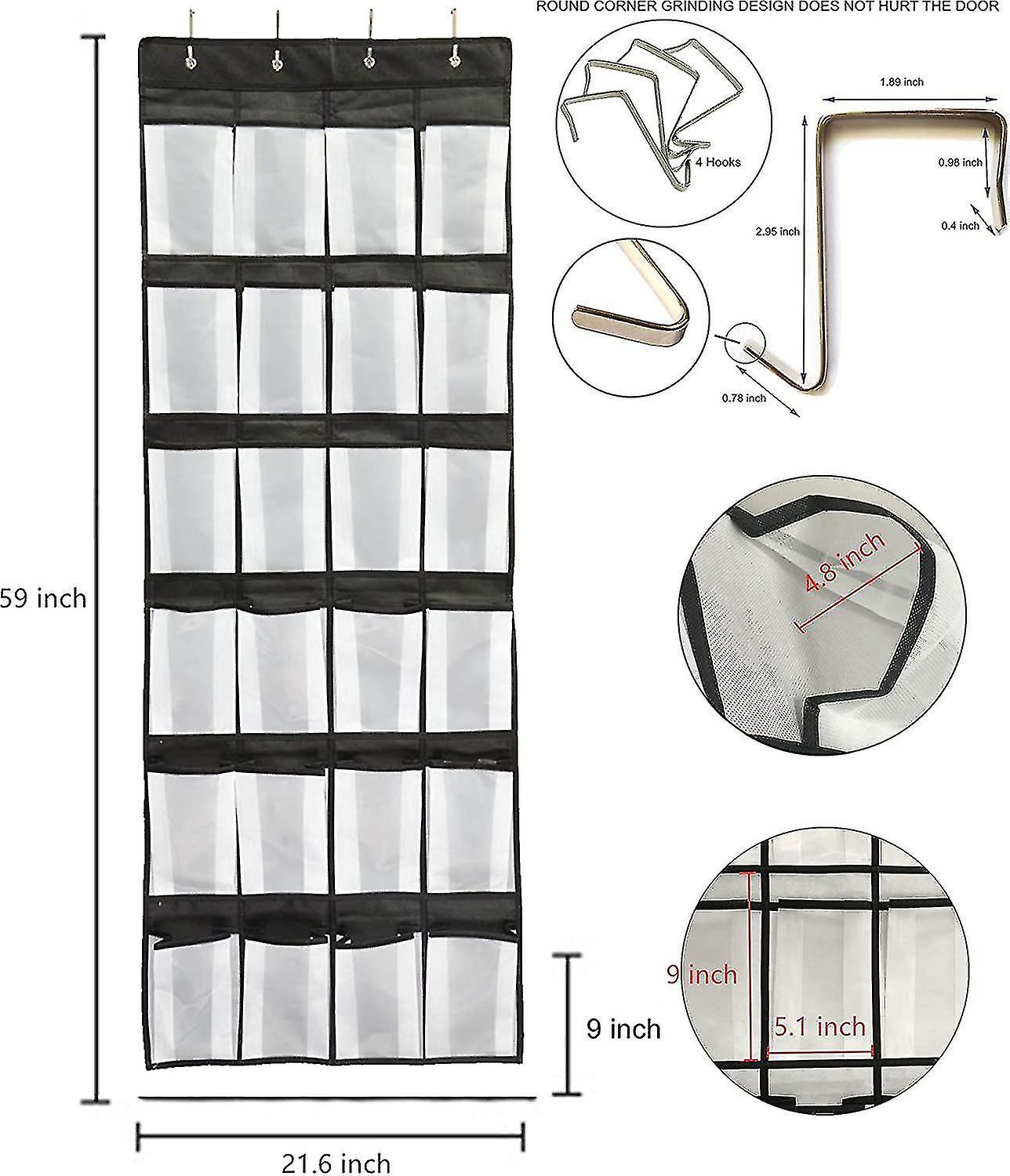 Shoe Organizer Hanging Over The Door， 24 Large Mesh Pockets Shoe Storage With 4 Hooks For Bedroom Closet， 59 X 21.6